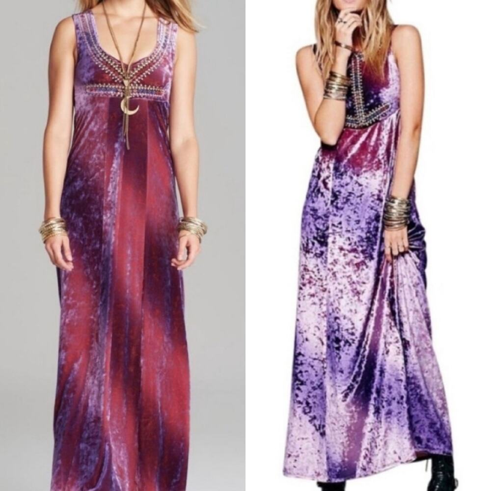 Free People $228 Reversible Chameleon Maxi Velvet Dress - Picture 3 of 13